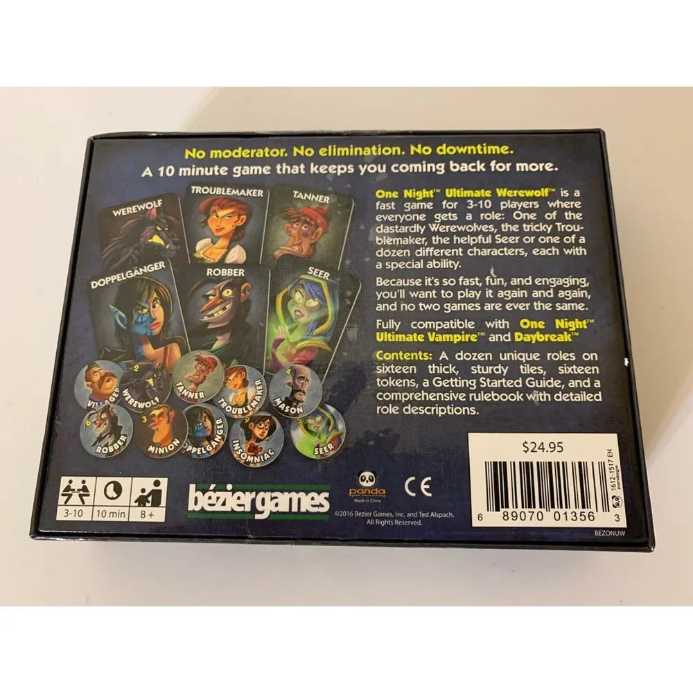 One Night Ultimate Werewolf Bezier Games |10 minute game | 8+ | for 3-10 Players